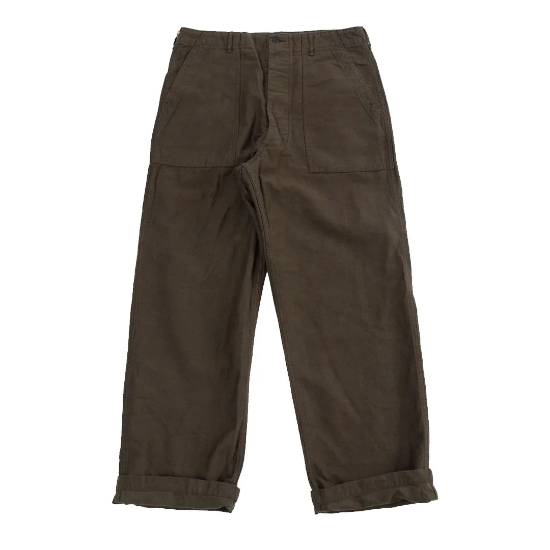 Fatigue Pants Cotton Linen Moleskin Relax Fit - Coffee Brown Front