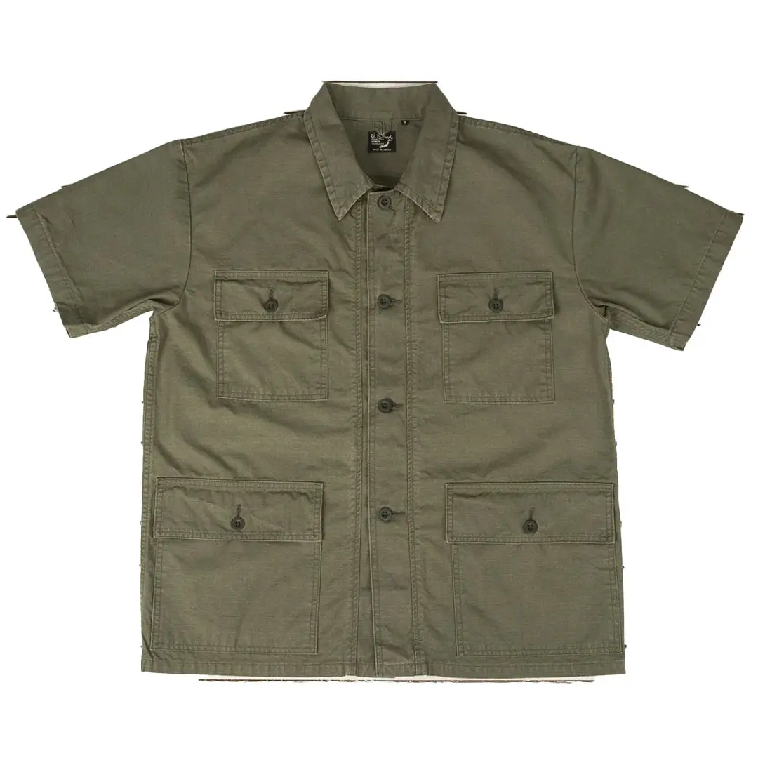 orSlow Utility Short Sleeve Shirt Jacket Olive Front