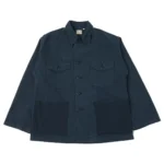 orSlow Herringbone Twill Contrast Pocket Overshirt - Navy Front