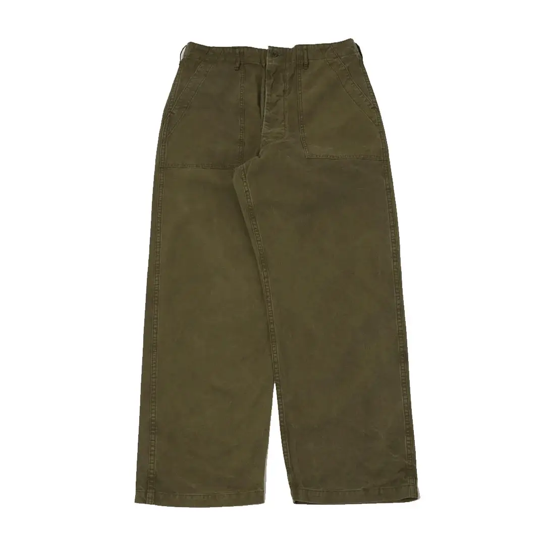 orSlow Lightweight Canvas Summer Fatigue Trouser - Faded Olive Front